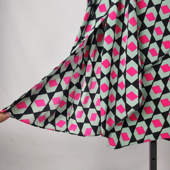 Diane Von Furstenberg Pink and Green Geometric Midi Skirt - Picture 5 of 10